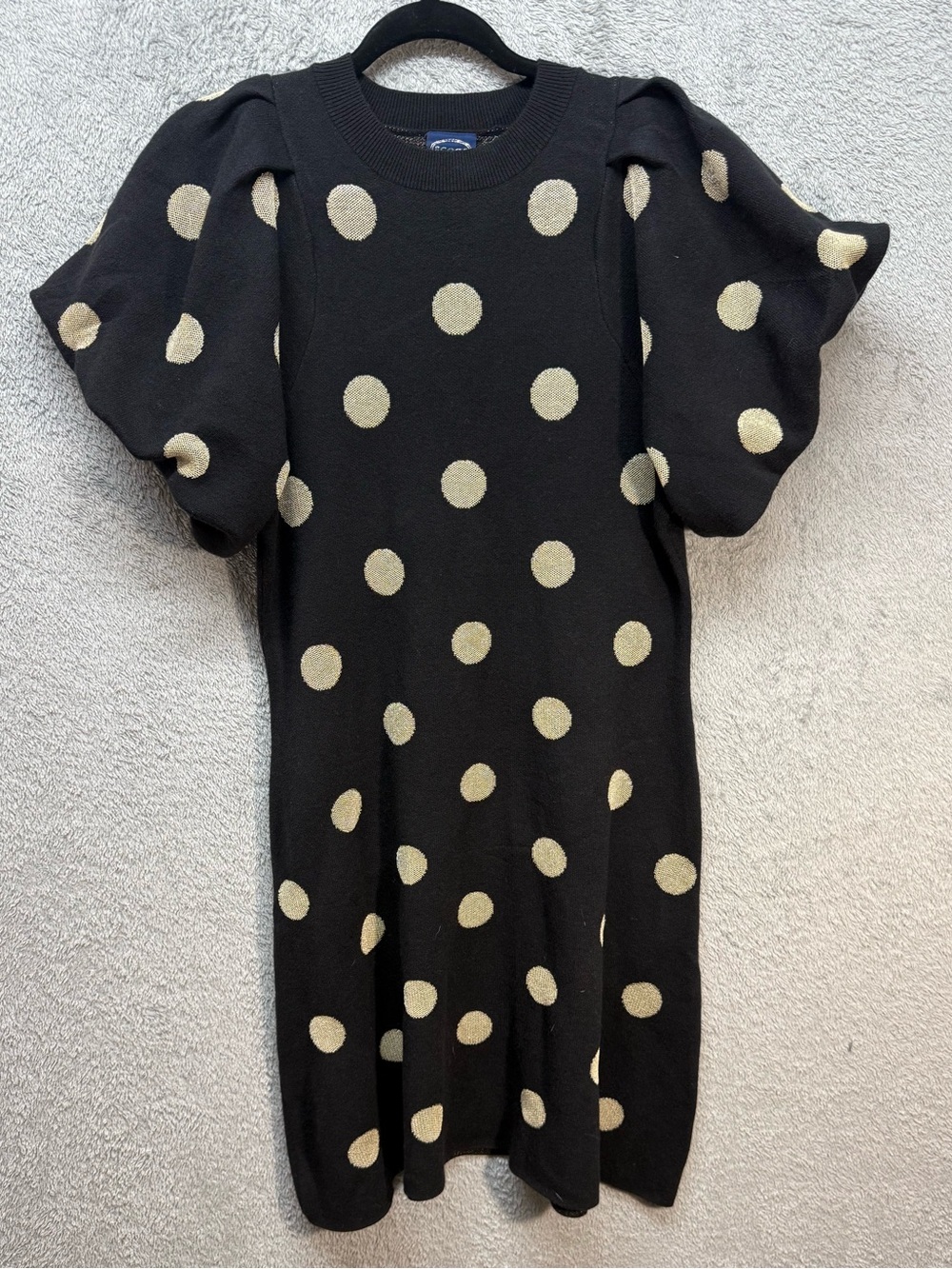 Scoop Black & Gold Polka Dot Puff Sleeve Sweater Dress